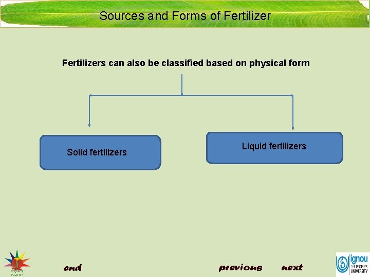 Sources and Forms of Fertilizers can also be classified based on physical form Solid