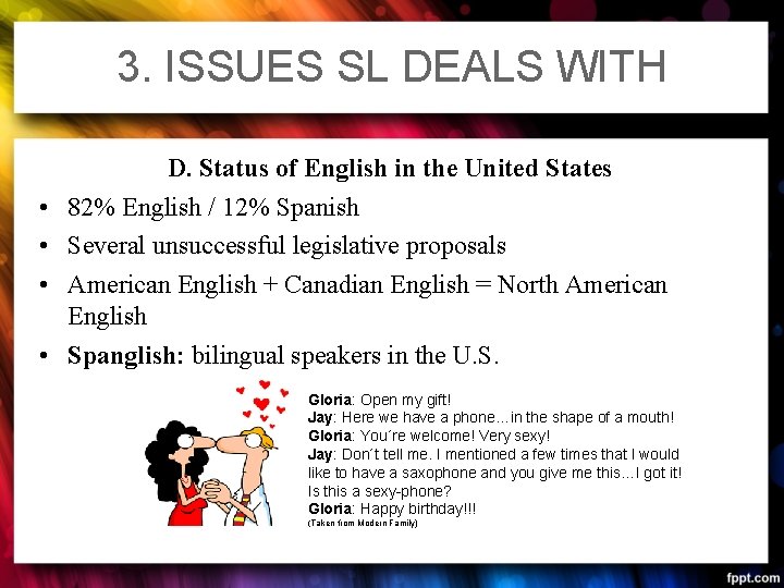 3. ISSUES SL DEALS WITH • • D. Status of English in the United 3. ISSUES SL DEALS WITH • • D. Status of English in the United