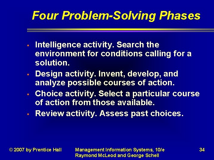 Four Problem-Solving Phases § § Intelligence activity. Search the environment for conditions calling for Four Problem-Solving Phases § § Intelligence activity. Search the environment for conditions calling for