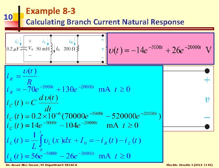 10 Example 8 -3 Calculating Branch Current Natural Response Derive the expression that describe