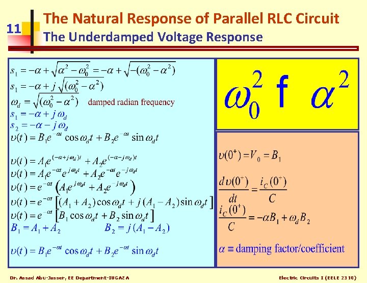11 The Natural Response of Parallel RLC Circuit The Underdamped Voltage Response Dr. Assad
