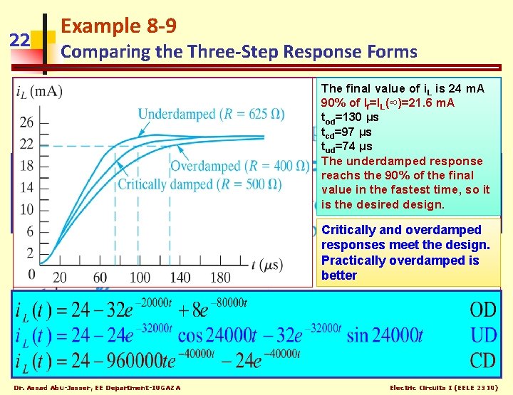 22 Example 8 -9 Comparing the Three-Step Response Forms a) Plot on a single