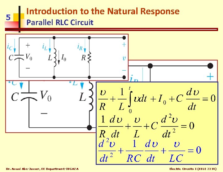 5 Introduction to the Natural Response Parallel RLC Circuit Dr. Assad Abu-Jasser, EE Department-IUGAZA