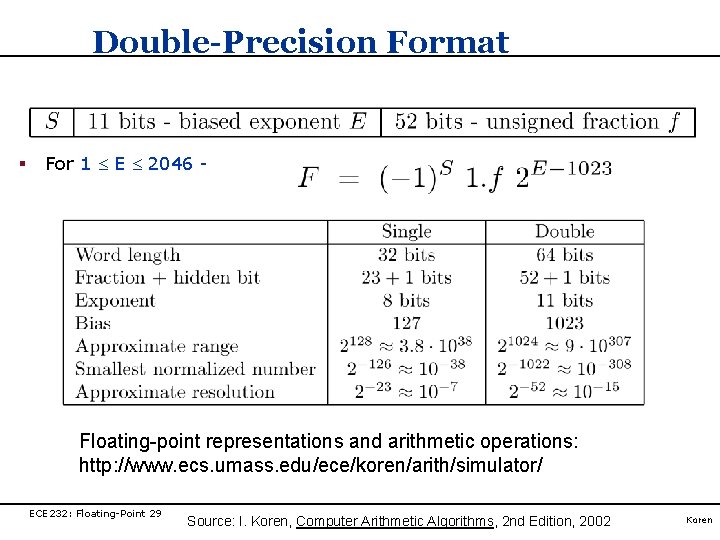 Double-Precision Format § For 1 E 2046 - Floating-point representations and arithmetic operations: http: Double-Precision Format § For 1 E 2046 - Floating-point representations and arithmetic operations: http: