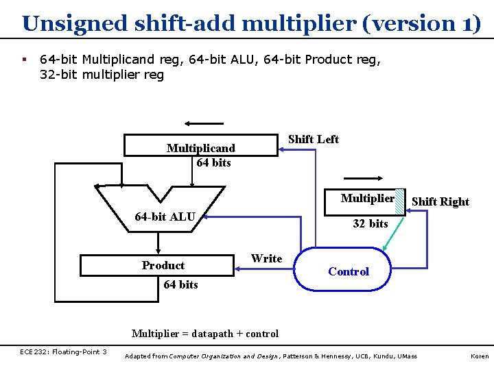 Unsigned shift-add multiplier (version 1) § 64 -bit Multiplicand reg, 64 -bit ALU, 64 Unsigned shift-add multiplier (version 1) § 64 -bit Multiplicand reg, 64 -bit ALU, 64