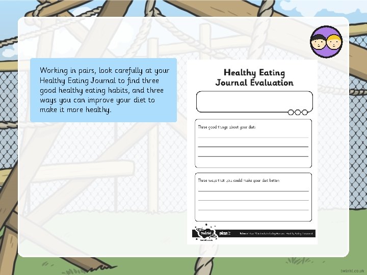 Working in pairs, look carefully at your Healthy Eating Journal to find three good