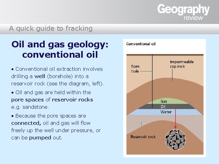 A quick guide to fracking Oil and gas geology: conventional oil • Conventional oil