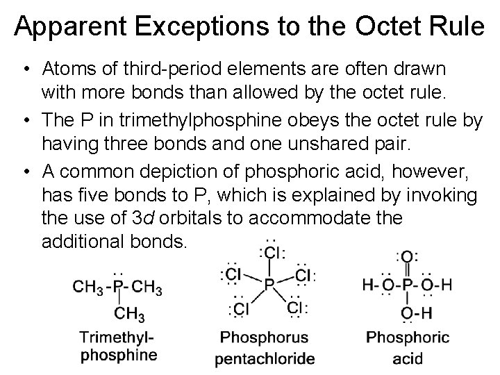 Apparent Exceptions to the Octet Rule • Atoms of third-period elements are often drawn