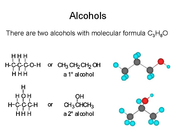 Alcohols There are two alcohols with molecular formula C 3 H 8 O 