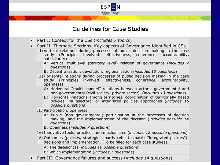 Guidelines for Case Studies 