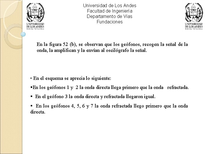 Universidad de Los Andes Facultad de Ingeniería Departamento de Vías Fundaciones En la figura