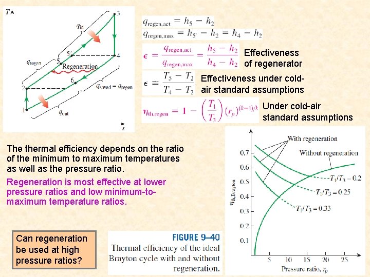 Effectiveness of regenerator Effectiveness under coldair standard assumptions Under cold-air standard assumptions The thermal