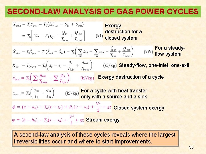 SECOND-LAW ANALYSIS OF GAS POWER CYCLES Exergy destruction for a closed system For a