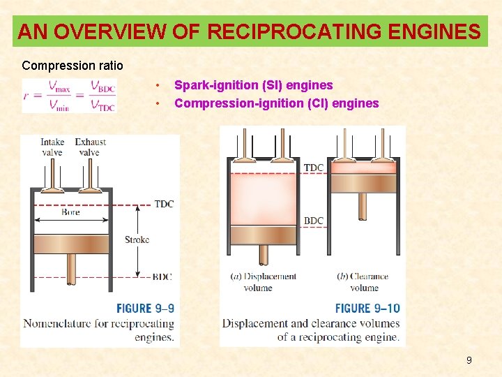 AN OVERVIEW OF RECIPROCATING ENGINES Compression ratio • • Spark-ignition (SI) engines Compression-ignition (CI)