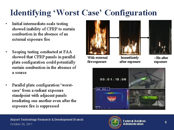 Identifying ‘Worst Case’ Configuration • Initial intermediate-scale testing showed inability of CFRP to sustain