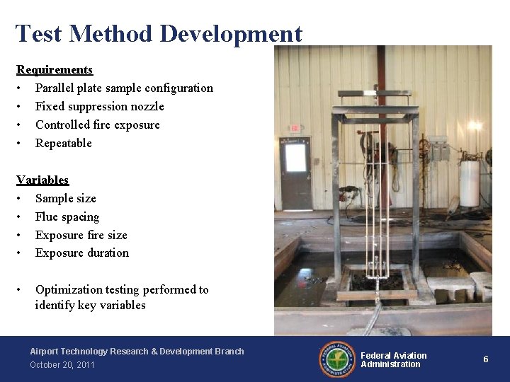 Test Method Development Requirements • Parallel plate sample configuration • Fixed suppression nozzle •