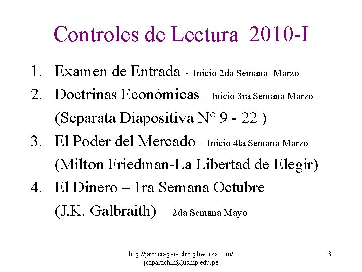 Controles de Lectura 2010 -I 1. Examen de Entrada - Inicio 2 da Semana