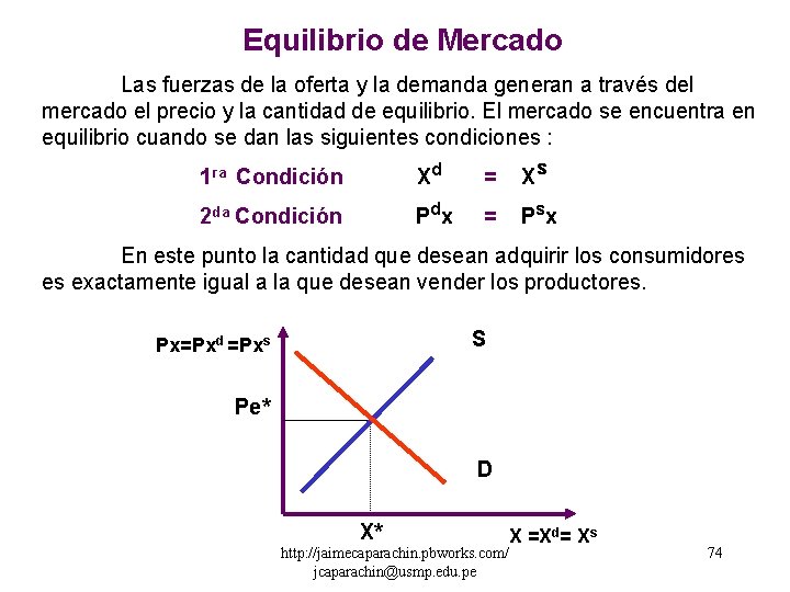 Equilibrio de Mercado Las fuerzas de la oferta y la demanda generan a través