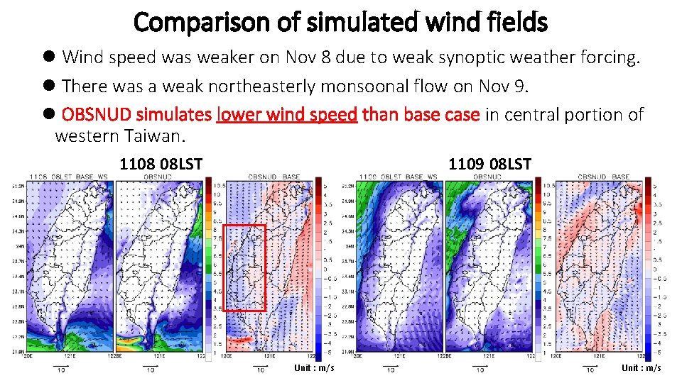 Comparison of simulated wind fields l Wind speed was weaker on Nov 8 due