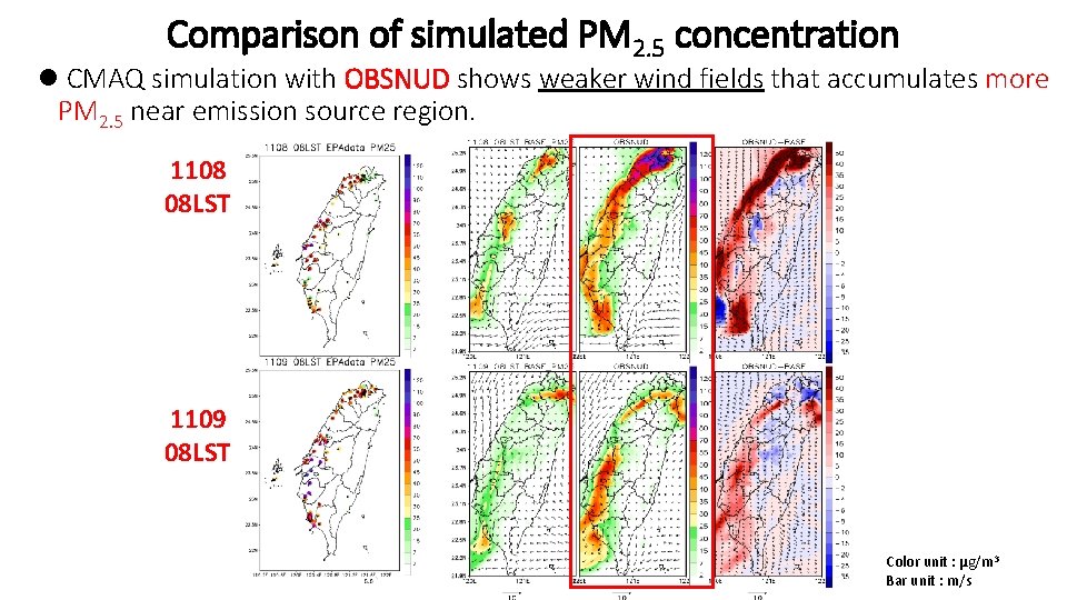 Comparison of simulated PM 2. 5 concentration l CMAQ simulation with OBSNUD shows weaker