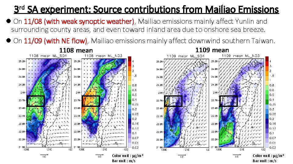 3 rd SA experiment: Source contributions from Mailiao Emissions l On 11/08 (with weak