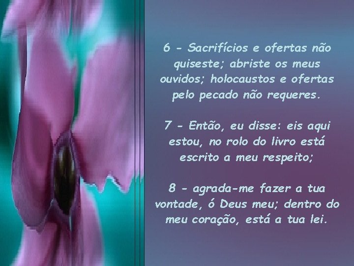 6 - Sacrifícios e ofertas não quiseste; abriste os meus ouvidos; holocaustos e ofertas