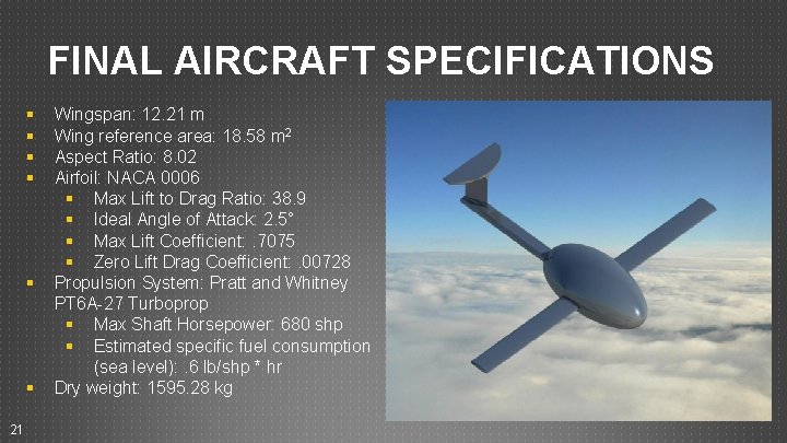 FINAL AIRCRAFT SPECIFICATIONS § § § 21 Wingspan: 12. 21 m Wing reference area: FINAL AIRCRAFT SPECIFICATIONS § § § 21 Wingspan: 12. 21 m Wing reference area: