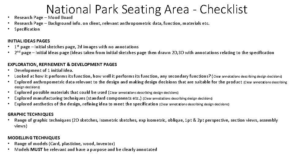  • • • National Park Seating Area - Checklist Research Page – Mood