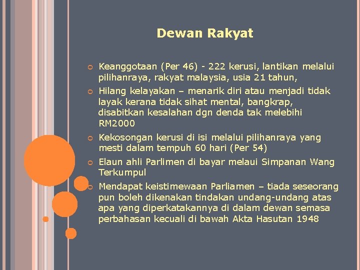 Dewan Rakyat Keanggotaan (Per 46) - 222 kerusi, lantikan melalui pilihanraya, rakyat malaysia, usia