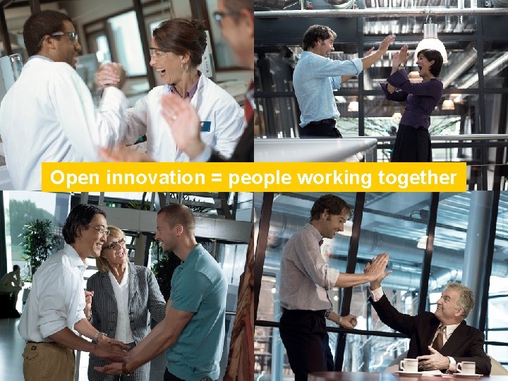 Open innovation = collaboration between people Open innovation = people working together 