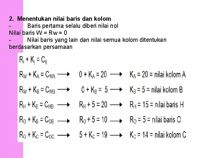 2. Menentukan nilai baris dan kolom - Baris pertama selalu diberi nilai nol Nilai