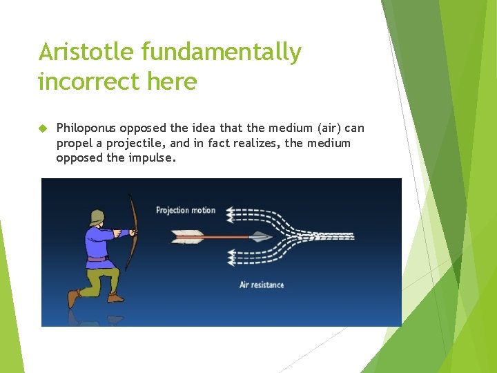 Aristotle fundamentally incorrect here Philoponus opposed the idea that the medium (air) can propel Aristotle fundamentally incorrect here Philoponus opposed the idea that the medium (air) can propel