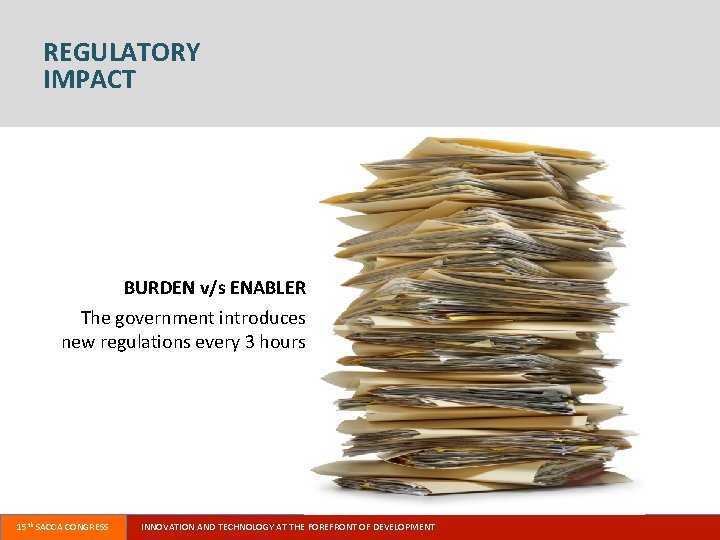 REGULATORY IMPACT BURDEN v/s ENABLER The government introduces new regulations every 3 hours 15