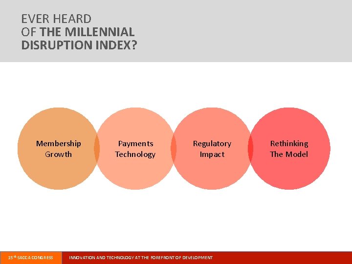 EVER HEARD OF THE MILLENNIAL DISRUPTION INDEX? Membership Growth 15 th SACCA CONGRESS Payments