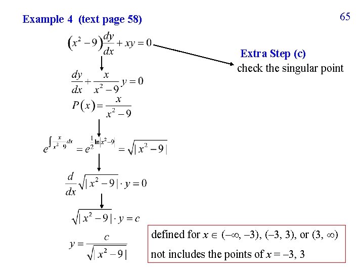 65 Example 4 (text page 58) Extra Step (c) check the singular point defined