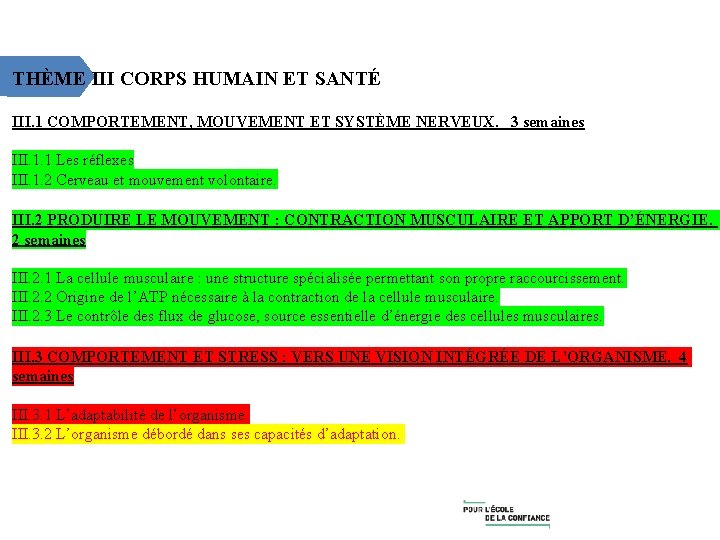 THÈME III CORPS HUMAIN ET SANTÉ III. 1 COMPORTEMENT, MOUVEMENT ET SYSTÈME NERVEUX. 3