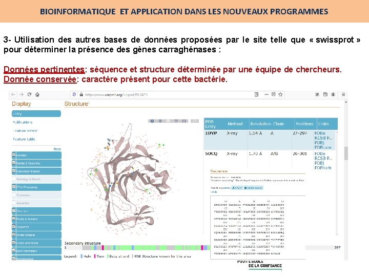 BIOINFORMATIQUE ET APPLICATION DANS LES NOUVEAUX PROGRAMMES 3 - Utilisation des autres bases de