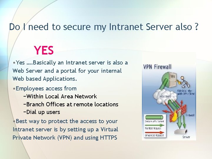 Do I need to secure my Intranet Server also ? YES • Yes ….