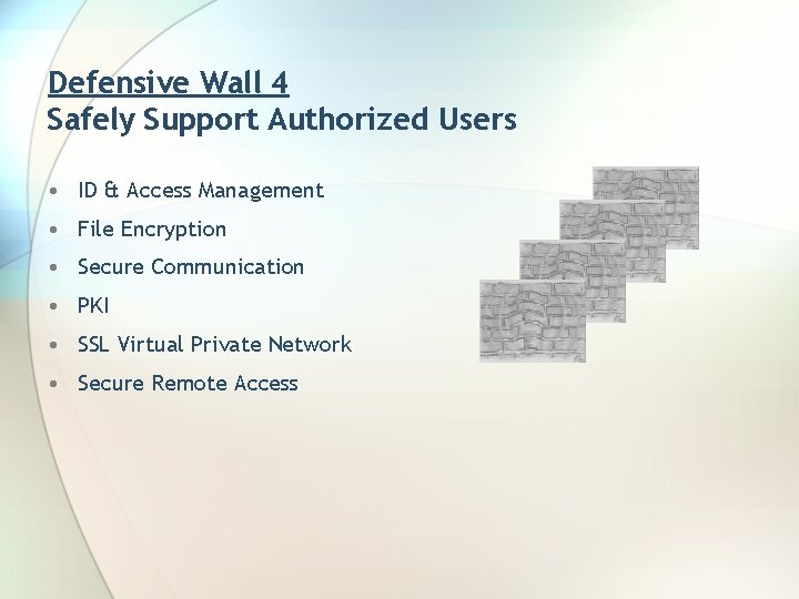 Defensive Wall 4 Safely Support Authorized Users • ID & Access Management • File