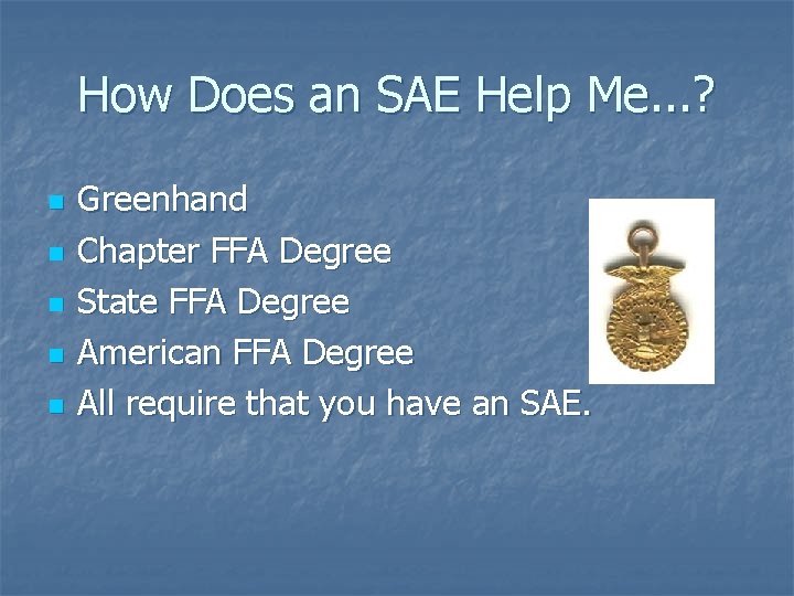 How Does an SAE Help Me. . . ? n n n Greenhand Chapter