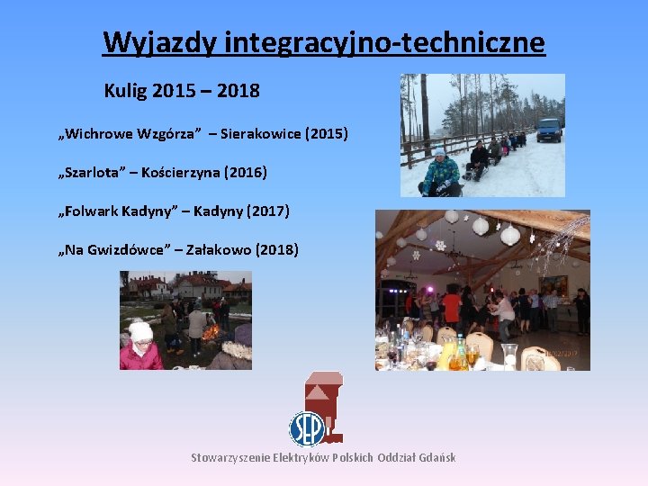 Wyjazdy integracyjno-techniczne Kulig 2015 – 2018 „Wichrowe Wzgórza” – Sierakowice (2015) „Szarlota” – Kościerzyna