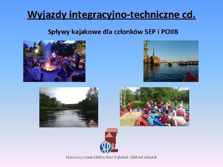 Wyjazdy integracyjno-techniczne cd. Spływy kajakowe dla członków SEP i POIIB Stowarzyszenie Elektryków Polskich Oddział