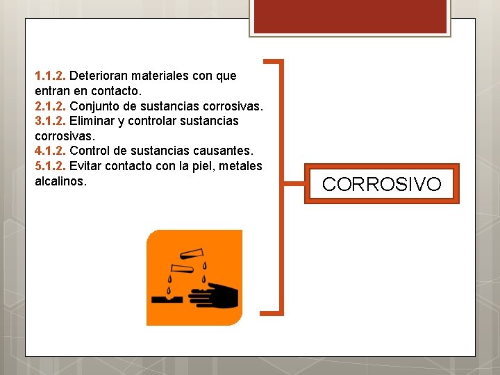 1. 1. 2. Deterioran materiales con que entran en contacto. 2. 1. 2. Conjunto