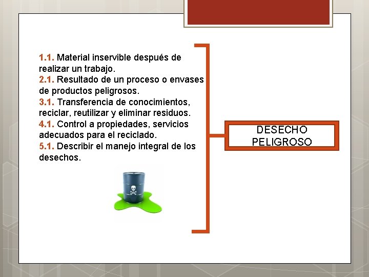 1. 1. Material inservible después de realizar un trabajo. 2. 1. Resultado de un