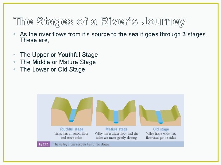 The Stages of a River’s Journey • As the river flows from it’s source