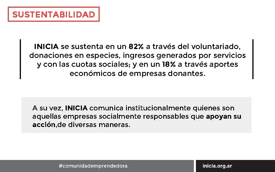 SUSTENTABILIDAD INICIA se sustenta en un 82% a través del voluntariado, donaciones en especies,