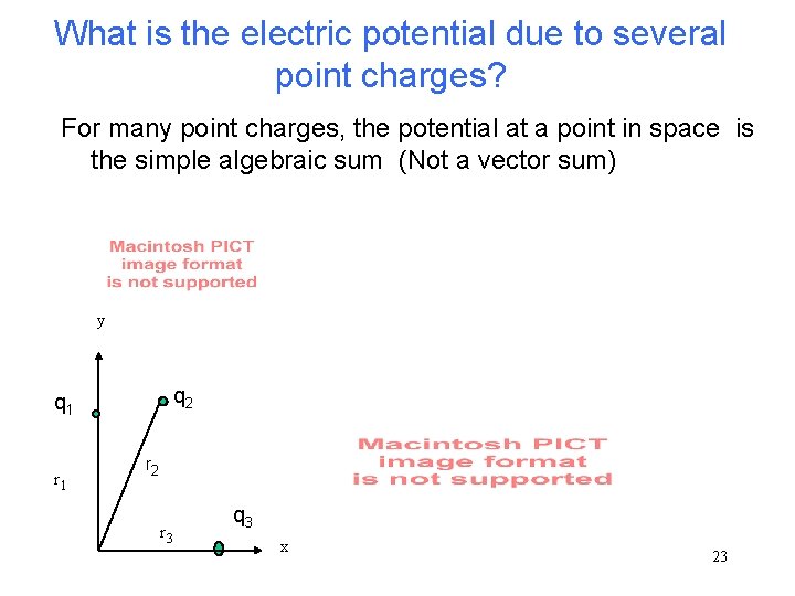 What is the electric potential due to several point charges? For many point charges,