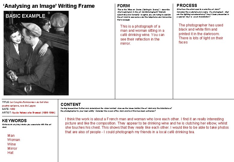 ‘Analysing an Image’ Writing Frame BASIC EXAMPLE FORM This is the ‘Mise en Scene