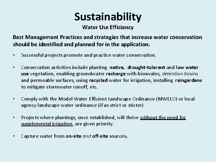 Sustainability Water Use Efficiency Best Management Practices and strategies that increase water conservation should