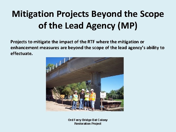 Mitigation Projects Beyond the Scope of the Lead Agency (MP) Projects to mitigate the